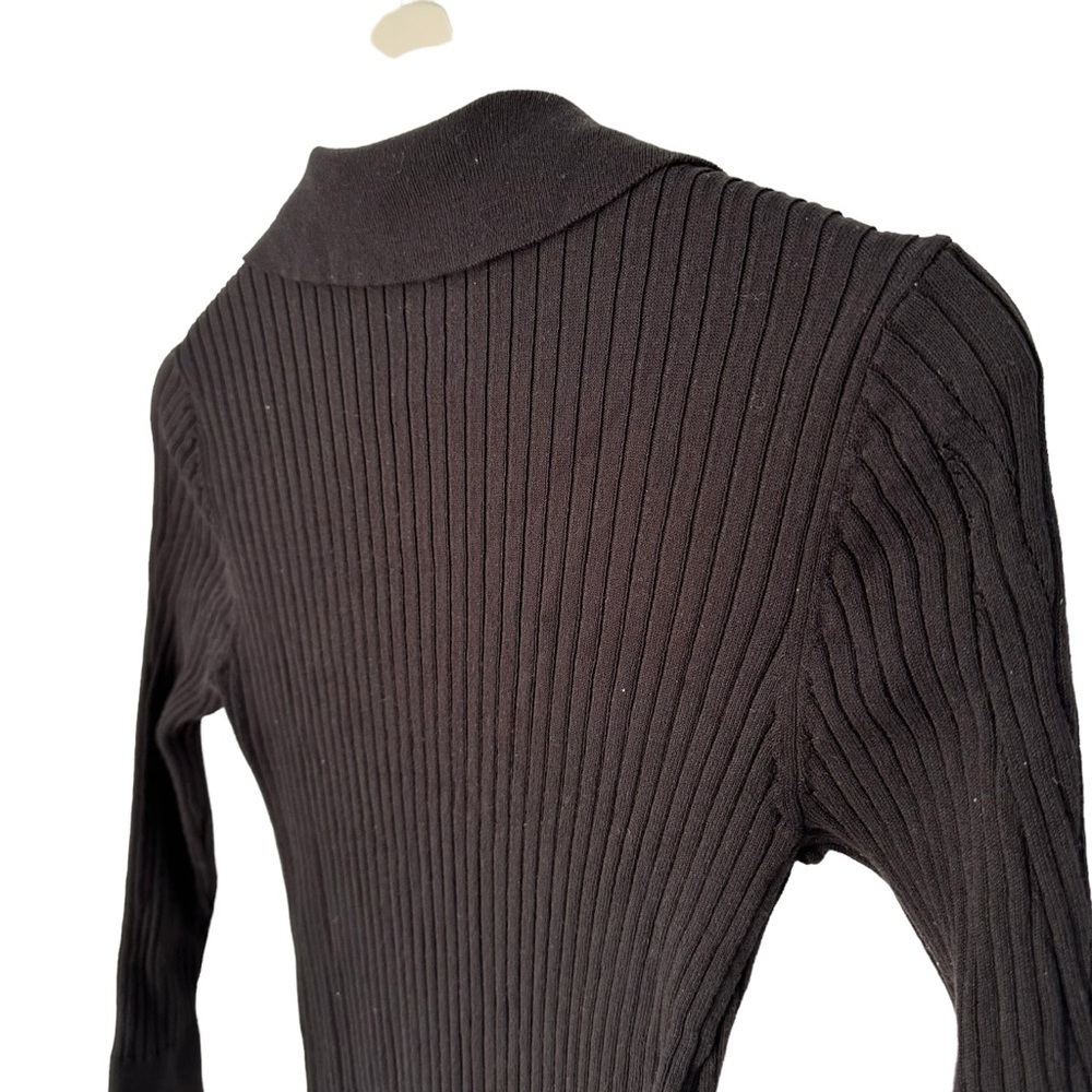 DYNAMITE BLACK RIBBED MAXI DRESS WITH  V-NECK, COLLAR & SIDE SLIT | SIZE SMALL - Picture 13 of 15